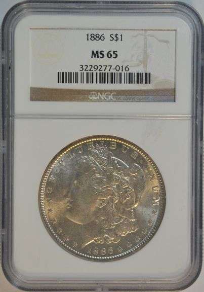 Satiny-white Gem BU 1886 Morgan Silver Dollar. NGC MS65