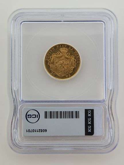 1875 Belgium GOLD 20 Francs, ICG MS60 Details