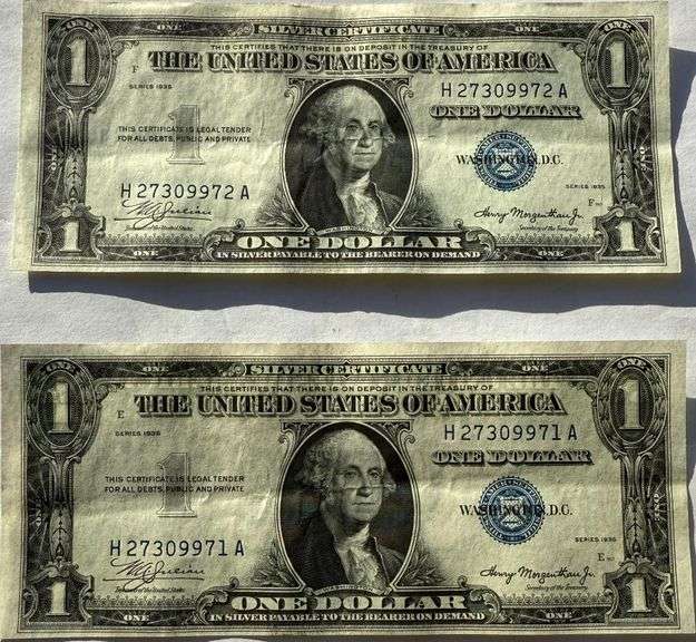 Three $1 1935 Near Unc Silver Certificates