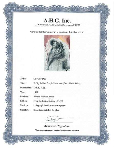 Highly Collectible and Rare Salvador Dali Original Lithograph from the 'Biblia Sacra' Suite