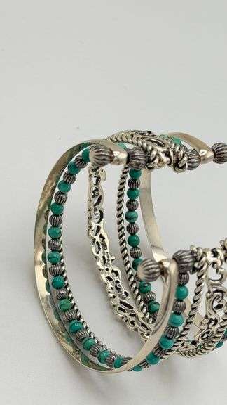 925 Sterling Silver Carolyn Pollack Stack Turquoise Cuff Bracelet