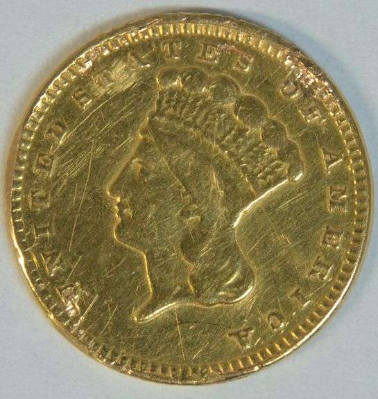 1874 US Type Three $1 Gold Piece with solder on edge.