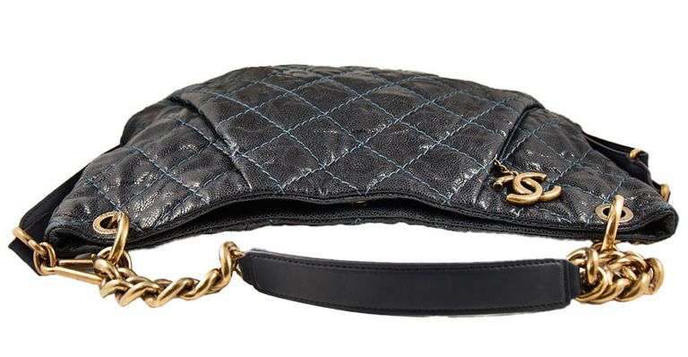 Chanel Dark Blue Crumpled Grained Calfskin Coco Pleats Hobo Bag