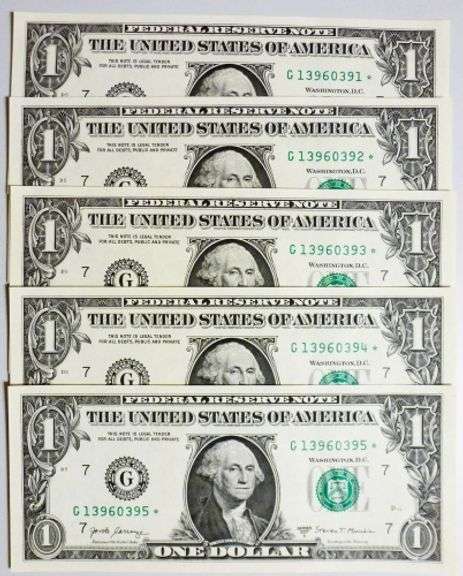 (5) Superb Crisp $1 2017A Star Notes Chicago-Consecutive!!