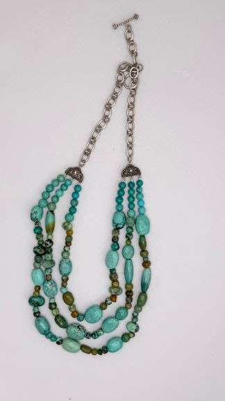 925 Sterling Silver Vintage Three Strand Turquoise Necklace