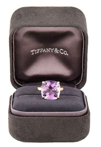 Tiffany & Co. 10.50ct Cushion Amethyst Solitaire Sparkler Ring in 18K