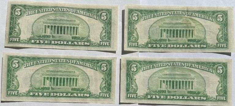 Four Clean  Near Unc $5 1934 A Silver Certificates.