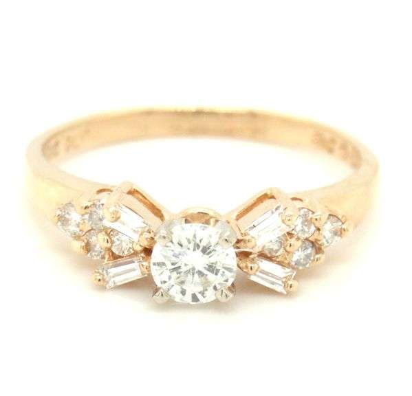 14kt Yellow gold 0.29ct RBC in 0.15ctw RBC and Baguette diamond engagement ring