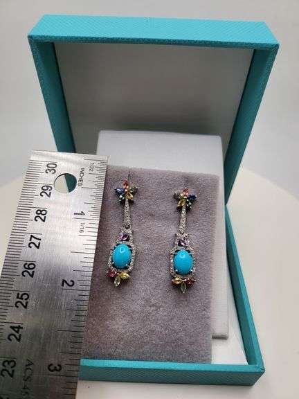 Extremely fine Victorian turquoise and diamonds with sapphire earrings