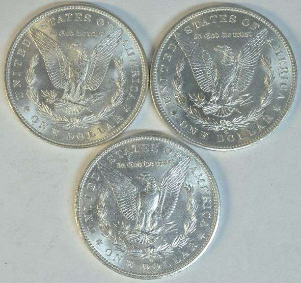 3 Blazing-white Choice BU Morgan Silver Dollars