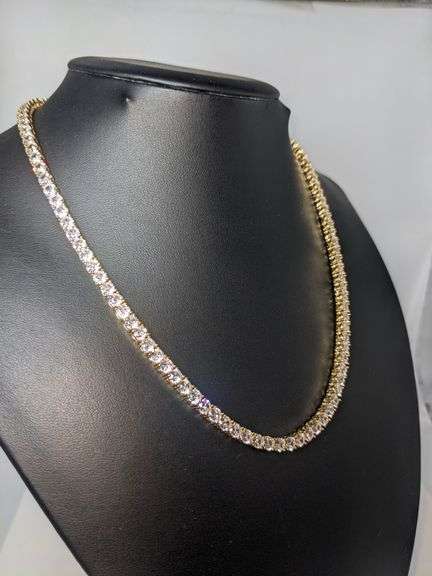 Sparkling 18 Kt Yellow Gold Plated 36.5 Cttw Lab Simulated Diamond Tennis Necklace