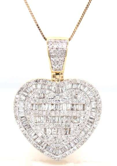 10kt Yellow gold diamond cluster heart shaped pendant on chain