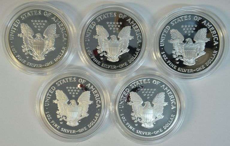 5 Gem Ultra Cameo Proof $1 Silver Eagles in boxes (no certs)