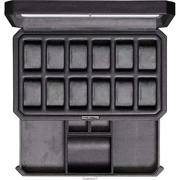 12-Slot Leather Watch Box with Valet Drawer