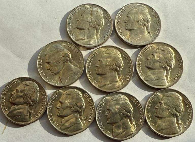Nine Near Full Steps BU 1943 D Silver War Nickels