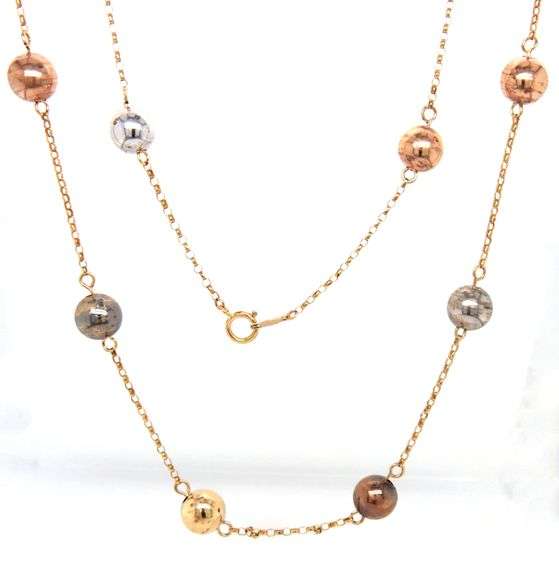 14kt Tri color gold beaded station necklace