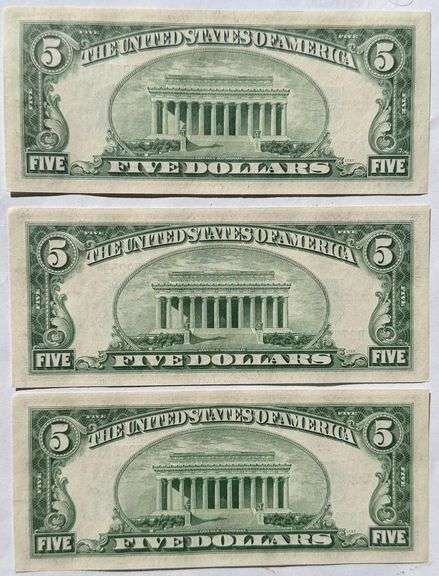 Three Consecutive Unc 1934 D Silver Certificates.