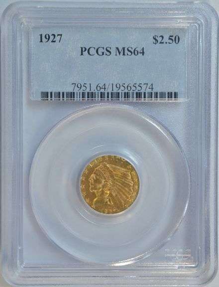 Near Gem BU 1927 $2.50 Indian Gold Piece. PCGS MS64