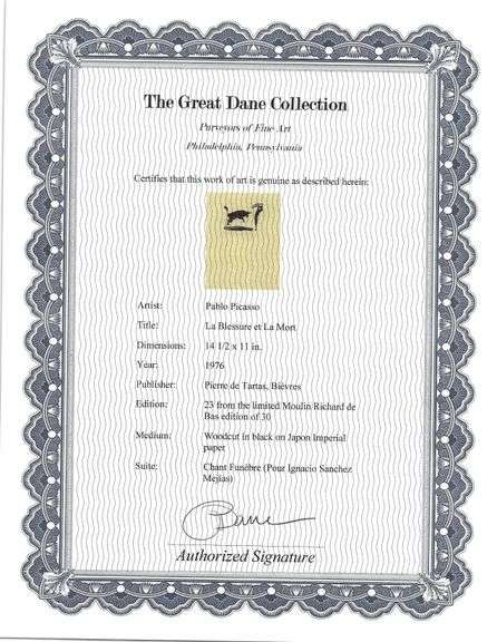 Rare Pablo Picasso Woodcut on Japon Imperial Paper from Chant Funèbre pour Ignacio Sánchez Mejías, 1