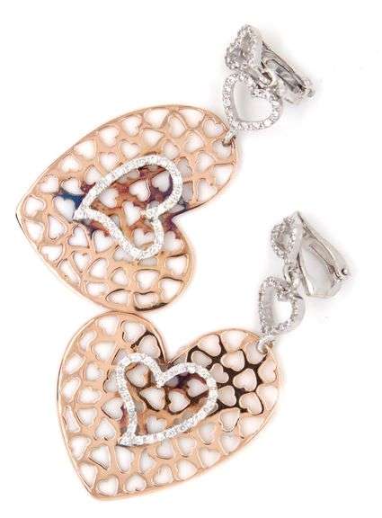 18kt Yellow gold 0.50ctw multi heart drop diamond earrings