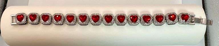 Dazzling 37 Grams 14 K White Gold Plated Simulated Ruby and Diamond Tennis Bracelet