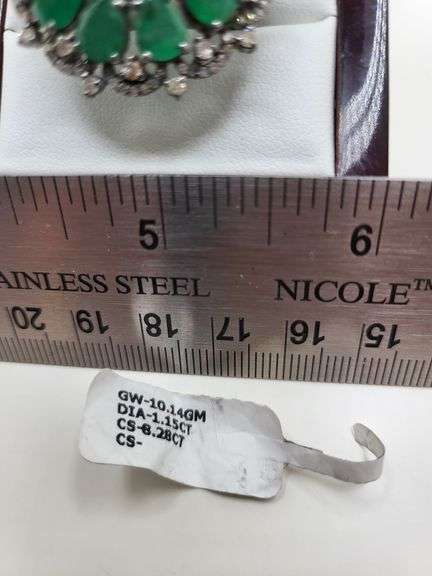 Extremely fine Victorian natural Emerald and diamonds and opal ring on silver