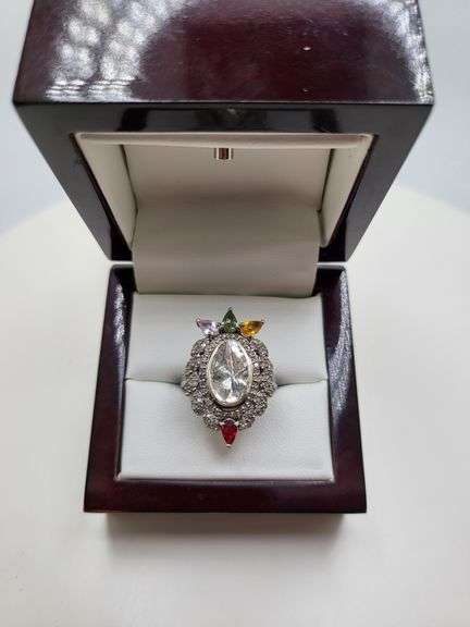 Extremely fine Victorian natural multi sapphire, diamonds ring on silver