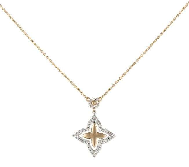 New 0.28ctw Diamond Clover Blossom Frame Two Tone Pendant Necklace in 14K