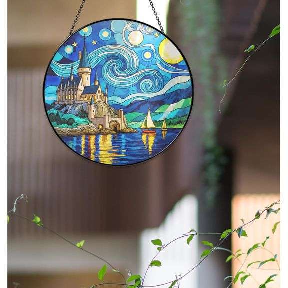 Castle by the Lake Stained Glass Suncatcher