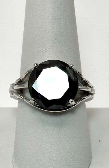 Impressive 14 Kt White Gold Plated Huge Black 7.75 Ct Lab Simulated Diamond Ring