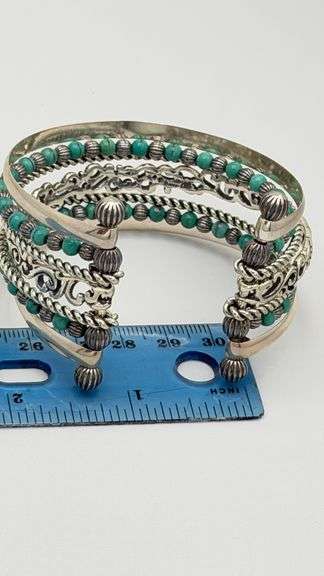 925 Sterling Silver Carolyn Pollack Stack Turquoise Cuff Bracelet