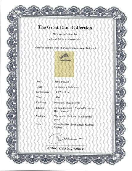 Rare Pablo Picasso Woodcut from Chant Funèbre pour Ignacio Sánchez Mejías, 1976