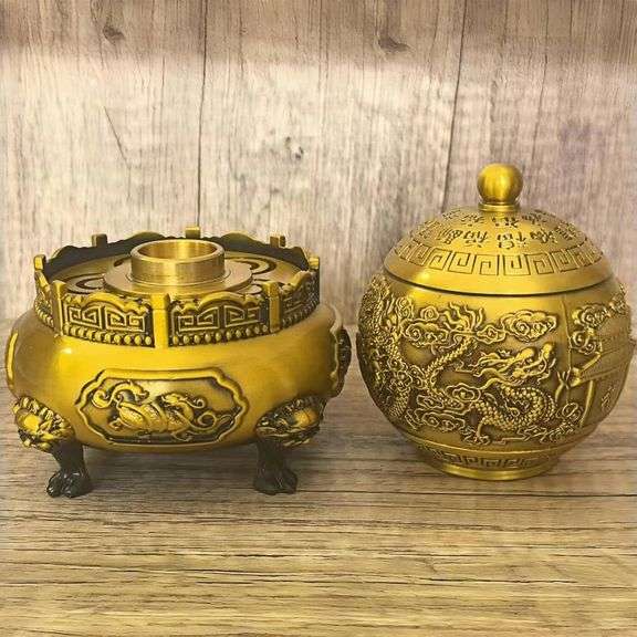 Spinning Solid Brass Dragon-Lion Feng Shui Burner