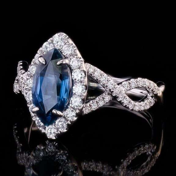 18K WHITE GOLD UNHEATED BLUE SAPPHIRE AND DIAMOND RING 2.12 C.T.W., GIA CERTIFIED