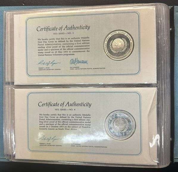 Album with 6 original United Nations solid Sterling Silver Proof Medals