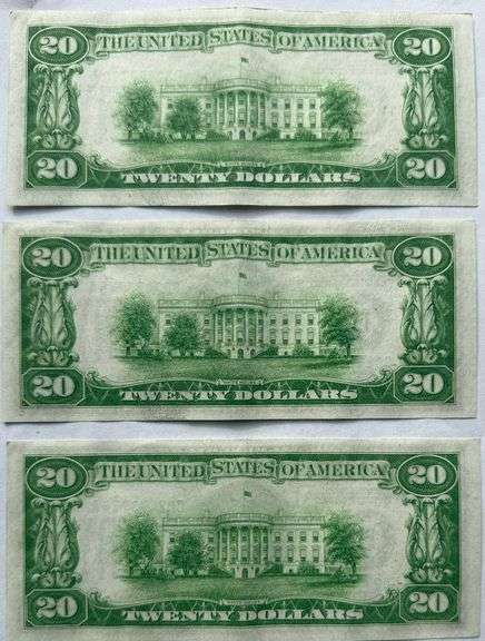 Three AU/Unc Consecutive  1934 $20 Cleveland FRN.