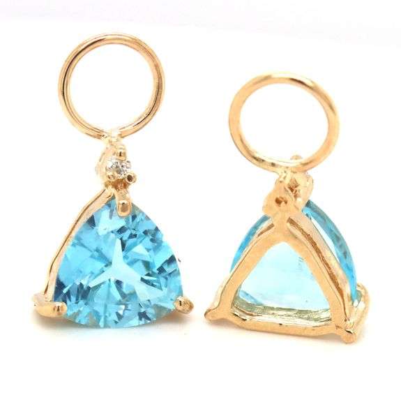 14kt Yellow gold Trillion topaz and diamond accent hoop charms