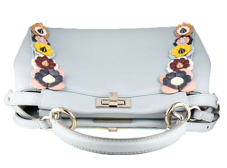 Fendi Light Blue Nappa Flowerland Mini Peekaboo Iconic Satchel