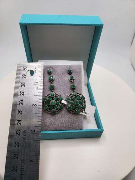Very high quality hand made emerald and diamonds on silver earrings