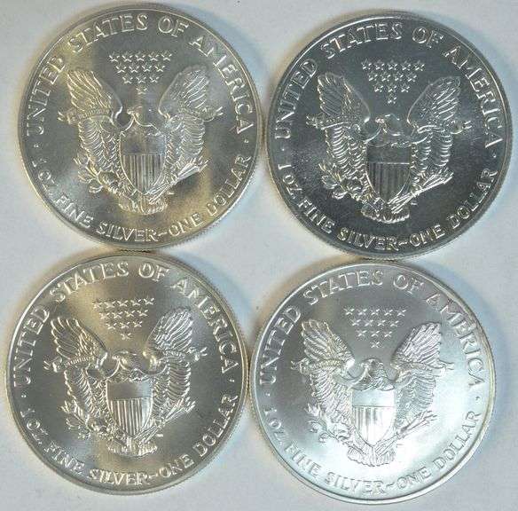 4 Diff. 1986 to 1999 Superb Gem BU better date $1 Silver Eagles