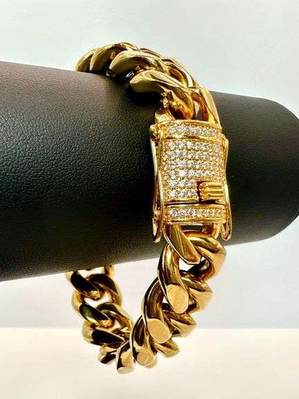Huge 140 Gram 18 Kt Yellow Gold Plate Cuban Curb Link Bracelet