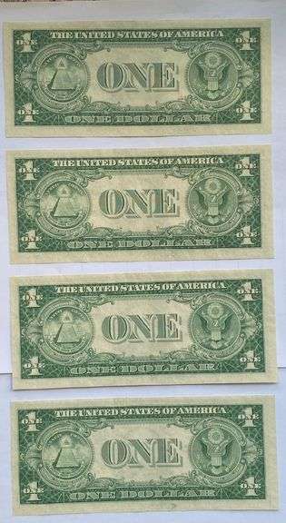 Four Consecutive CH CU !935 F $1 Silver Certificates