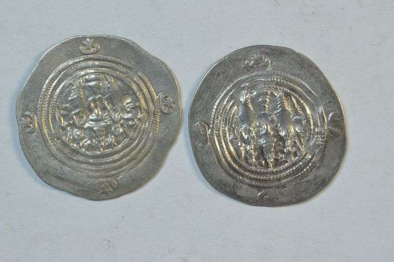 Upper end pair of Sasanian Silver Drachma of Khusru II 591-628 AD