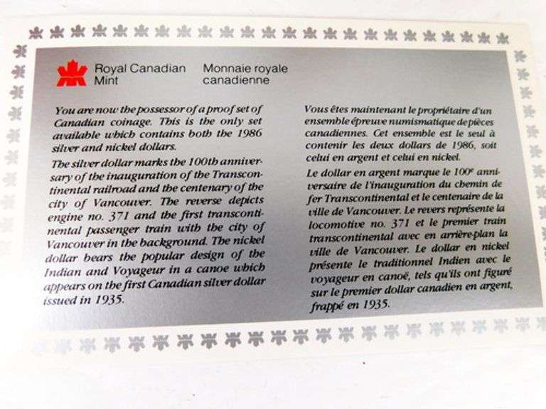 2 Royal Canadian Proof C, 1985-1986oin Sets