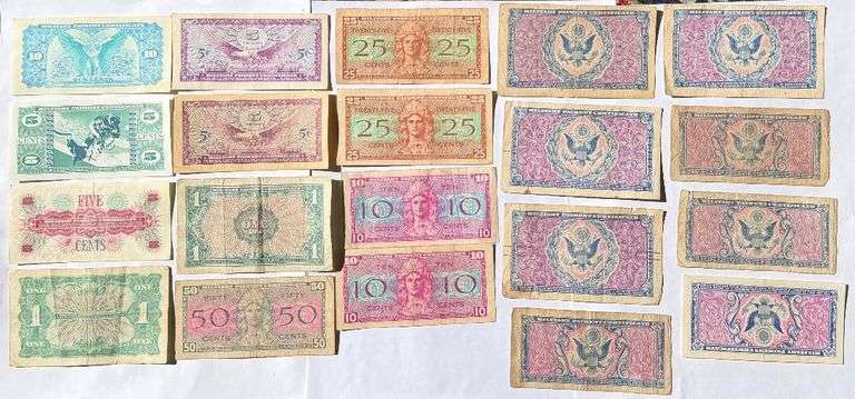 Lot of Twenty Five Military Payment Certificates.