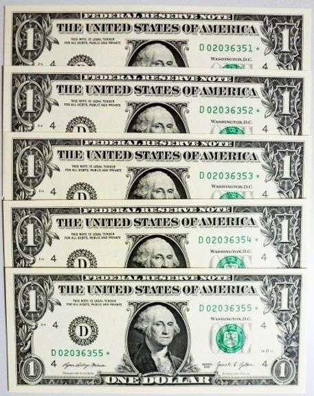 (5) Superb Crisp $1 2021 Star Notes Cleveland-Consecutive!!