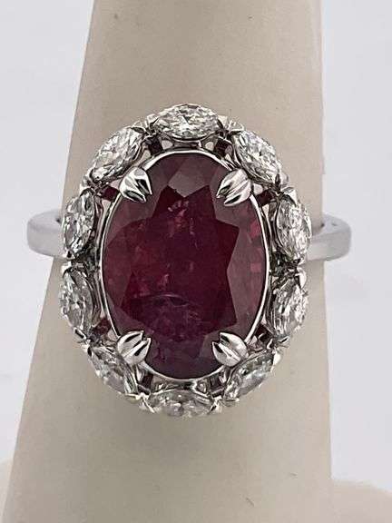 BRAND NEW CERTIFIED 18K WHITE GOLD DIAMOND AND RUBY RING