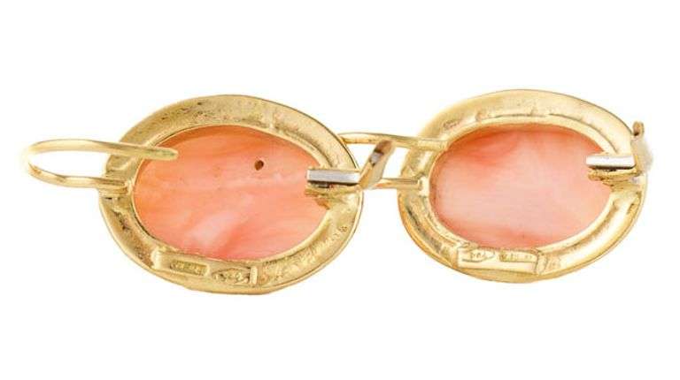Oval Coral Cabochon Bezel Set Solitaire Leverback Earrings in 18K