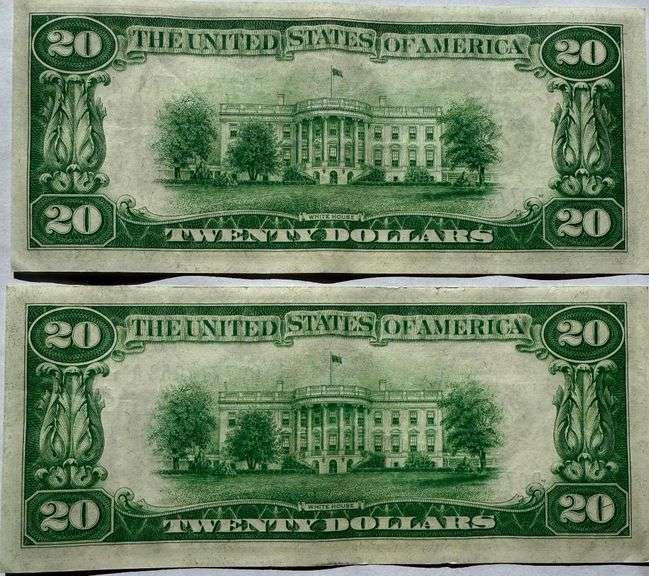 Two Consecutive $20 1928 Near  Unc First Series Numerical Gold Payable Notes