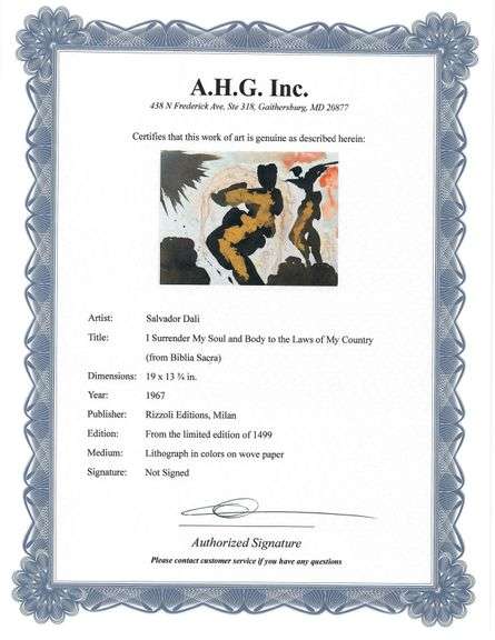 Highly Collectible and Rare Salvador Dali Original Lithograph from the 'Biblia Sacra' Suite